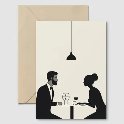 Couple Dining Minimalist Black Beige Restaurant Scene