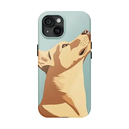 Dog Looking Up Minimal Teal Background