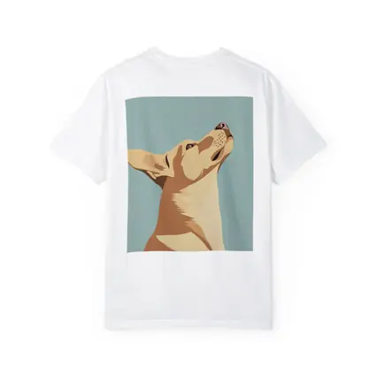 Dog Looking Up Minimal Teal Background