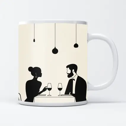 Couple Dining Silhouette Minimalist Black White Art