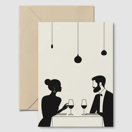 Couple Dining Silhouette Minimalist Black White Art