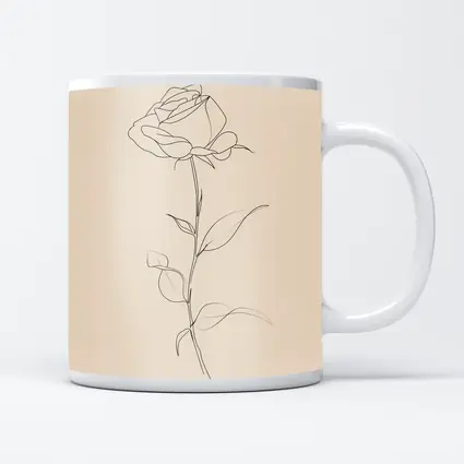 Single Rose Line Art Beige Background