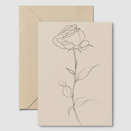 Single Rose Line Art Beige Background