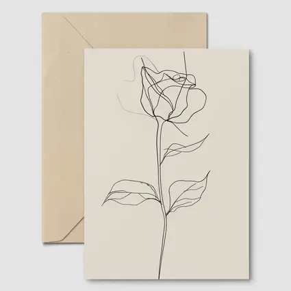 Rose Line Art Minimalist Beige Background