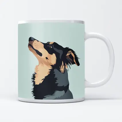 Black Tan Dog Portrait Minimal Blue Background