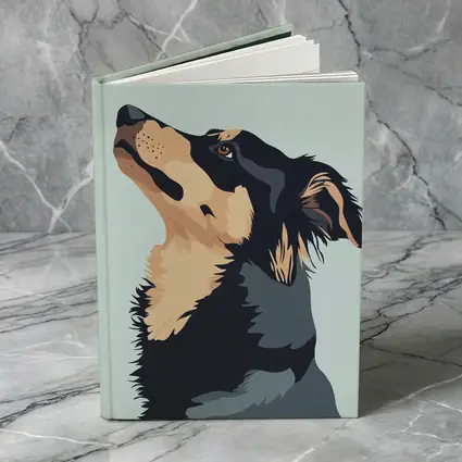 Black Tan Dog Portrait Minimal Blue Background