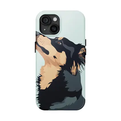 Black Tan Dog Portrait Minimal Blue Background