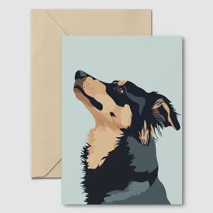 Black Tan Dog Portrait Minimal Blue Background
