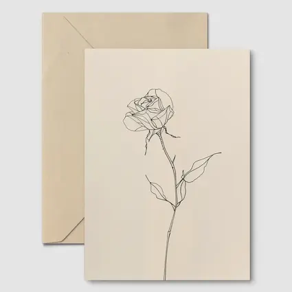 Minimalist Rose Line Art Beige Background