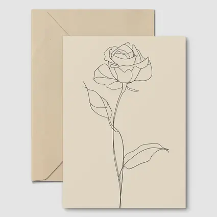 Rose Line Art Minimalist Beige Background