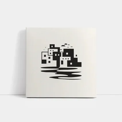 Minimalist Mediterranean Coastal Town Black White