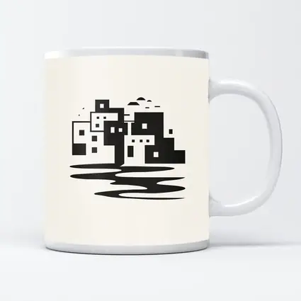 Minimalist Mediterranean Coastal Town Black White
