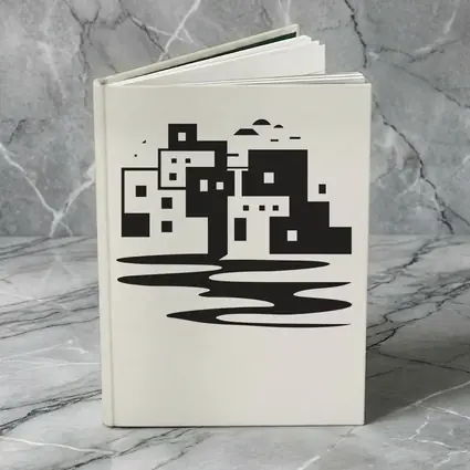 Minimalist Mediterranean Coastal Town Black White