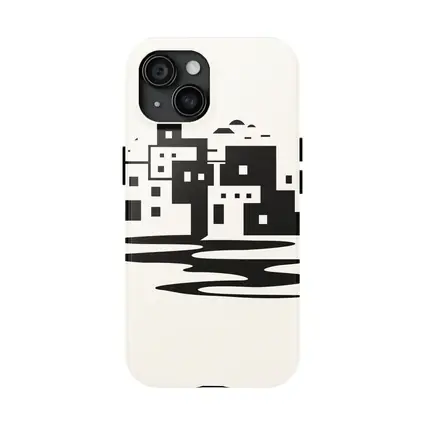 Minimalist Mediterranean Coastal Town Black White