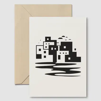 Minimalist Mediterranean Coastal Town Black White