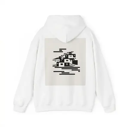 Minimalist Hillside Village Black White Art