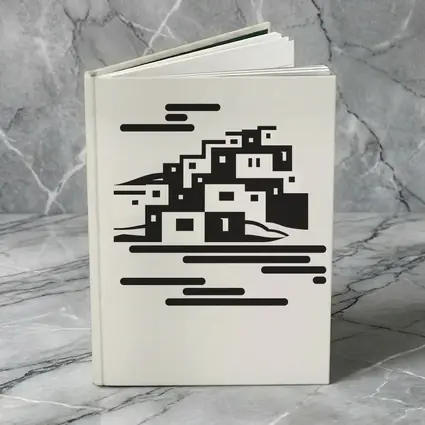 Minimalist Hillside Village Black White Art