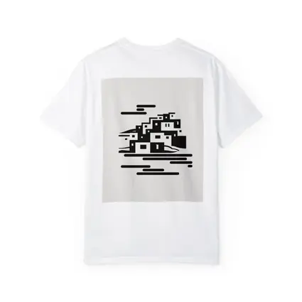 Minimalist Hillside Village Black White Art