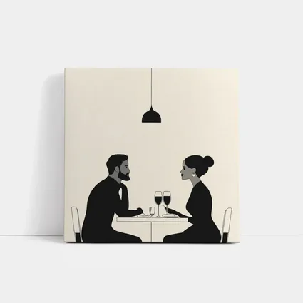 Couple Dining Together Minimalist Black Beige
