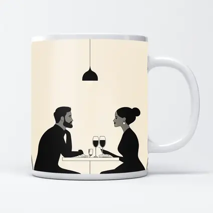 Couple Dining Together Minimalist Black Beige