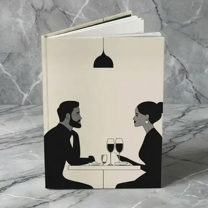 Couple Dining Together Minimalist Black Beige