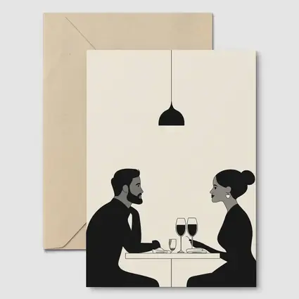 Couple Dining Together Minimalist Black Beige