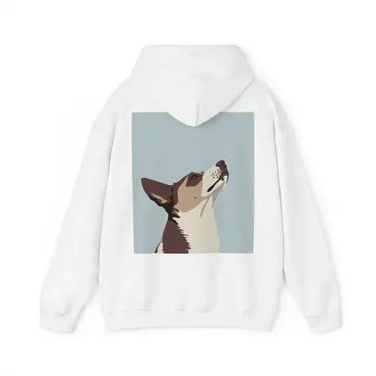Brown White Dog Looking Up Blue Background