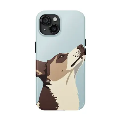 Brown White Dog Looking Up Blue Background