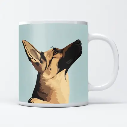 German Shepherd Dog Looking Up Blue Background