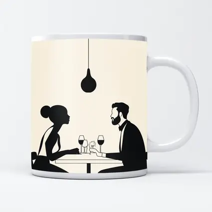 Couple Romantic Dinner Date Minimalist Black White