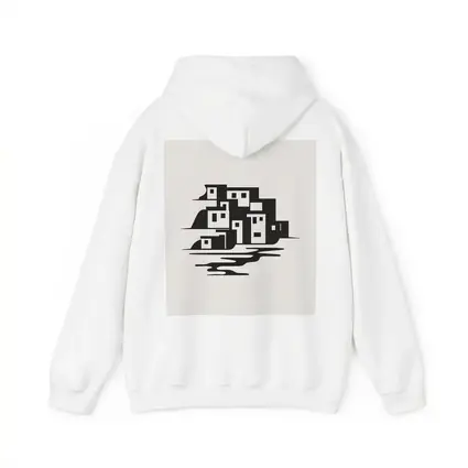 Minimalist Coastal Village Black White Illustration