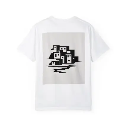 Minimalist Coastal Village Black White Illustration