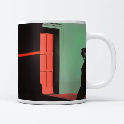 Man in Suit Walking Past Red Door