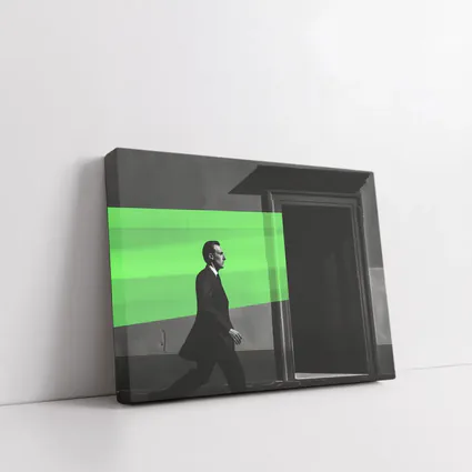 Man in Suit Walking Green Stripe Urban