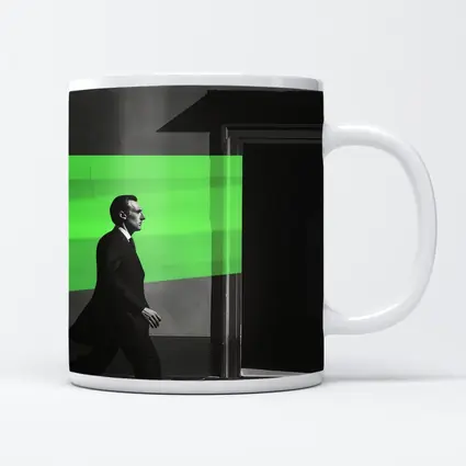 Man in Suit Walking Green Stripe Urban