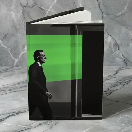 Man in Suit Walking Green Stripe Urban