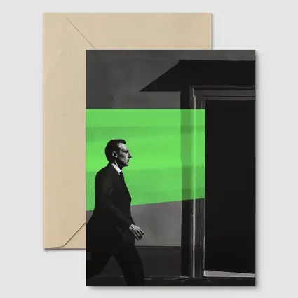 Man in Suit Walking Green Stripe Urban