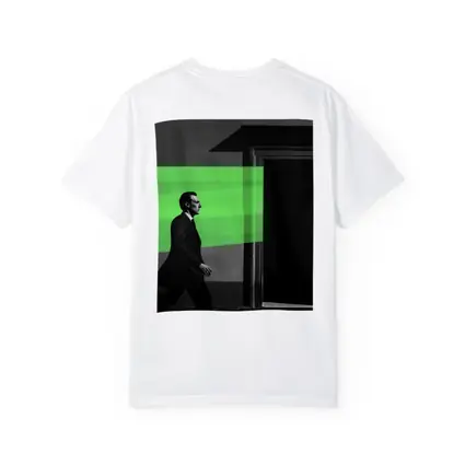 Man in Suit Walking Green Stripe Urban