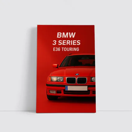 BMW E36 Touring Red Background Car Art