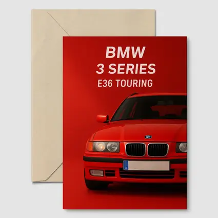 BMW E36 Touring Red Background Car Art