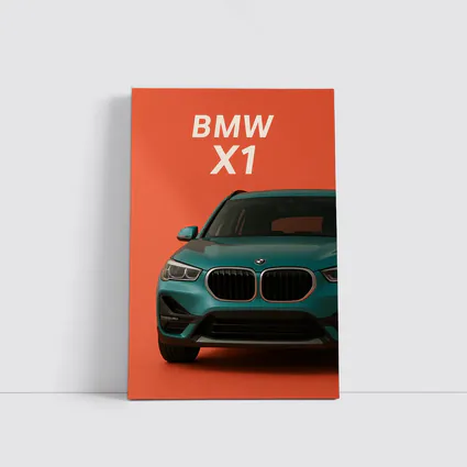 BMW X1 Teal SUV Orange Background Art