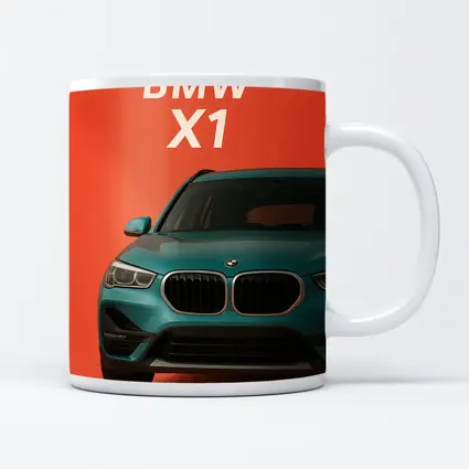BMW X1 Teal SUV Orange Background Art