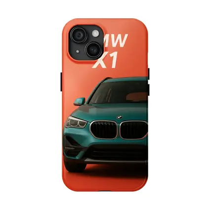 BMW X1 Teal SUV Orange Background Art