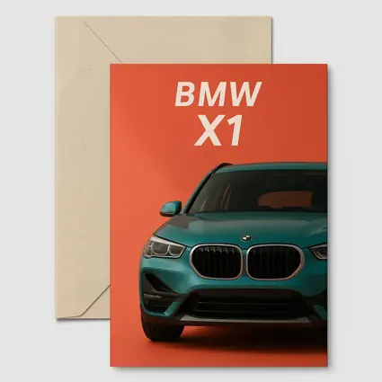 BMW X1 Teal SUV Orange Background Art
