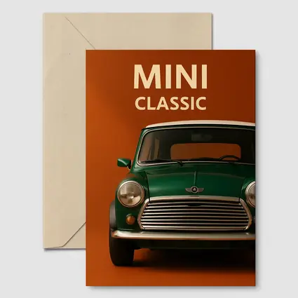 Classic Mini Car Green On Orange Background
