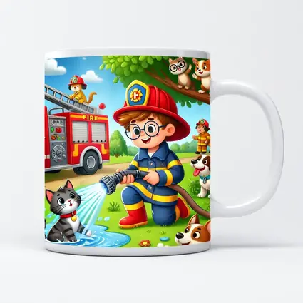 Kid Firefighter Cartoon Dogs Cats Fire Truck