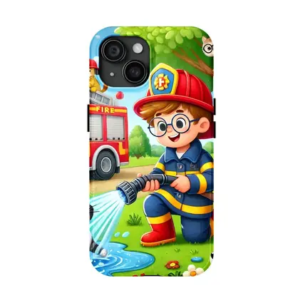Kid Firefighter Cartoon Dogs Cats Fire Truck