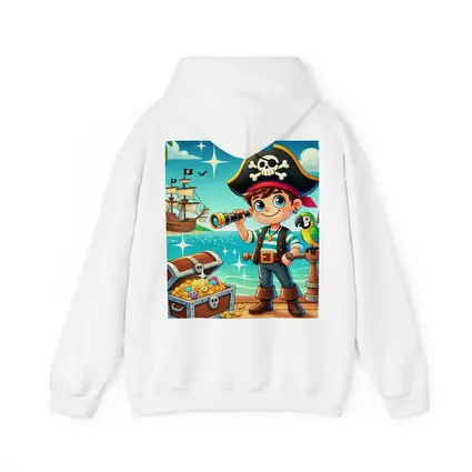Cartoon Pirate Boy With Treasure Chest Ship
