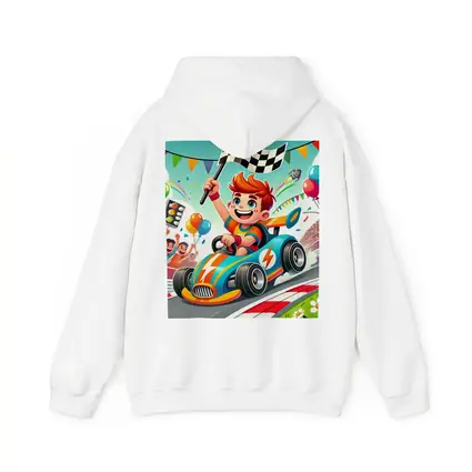 Cartoon Boy Racing Go Kart Checkered Flag