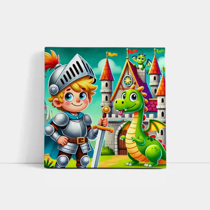 Cartoon Knight Boy and Dragon Castle